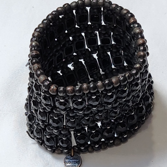 Philippe Audibert Black Rhinestone and Bead Stretch Bracelet - Picture 2 of 4
